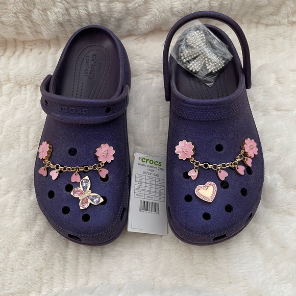 NEW CROCS Classic Platform Glitter Clogs - Picture 2 of 2